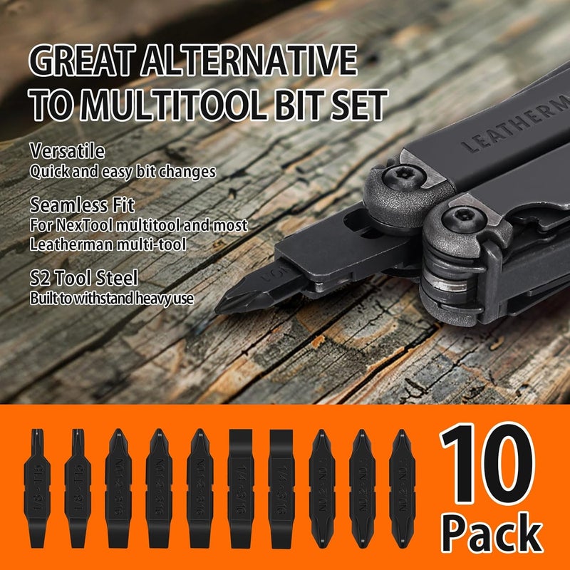 Nextool 10 Pack Replacement Double-Ended Screwdriver Bit for Leatherman Multi-Tool – Durable S2 Steel #1, #2 & #1-2 Phillips + 1/4, 3/16 & 1/8 Flat Head+T15 Torx, Perfect for DIY, and Outdoor Repairs - Image 2